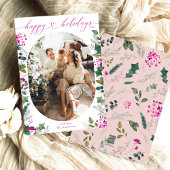 Minimaal & Roze 1 Familie Foto Prettig Kerstmis Ka Feestdagenkaart