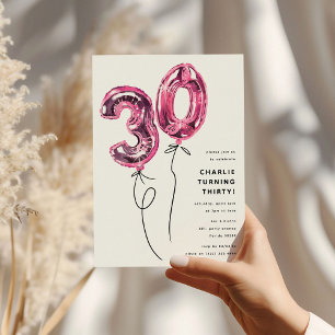 Minimaal Roze 30 Ballon 30e Verjaardagsfeestje Kaart