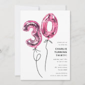 Minimaal Roze 30 Ballon 30ste Verjaardagsfeest Kaart (Voorkant)