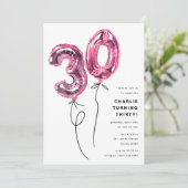 Minimaal Roze 30 Ballon 30ste Verjaardagsfeest Kaart (Staand voorkant)