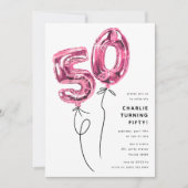 Minimaal Roze 50 Ballon 50ste Verjaardagsfeest Kaart (Voorkant)