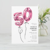 Minimaal Roze 50 Ballon 50ste Verjaardagsfeest Kaart (Staand voorkant)