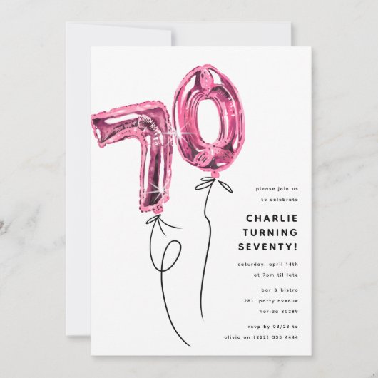 Minimaal Roze 70 Ballon 70ste Verjaardagsfeest Kaart (Voorkant)