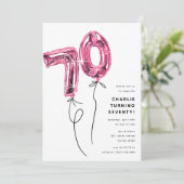 Minimaal Roze 70 Ballon 70ste Verjaardagsfeest Kaart (Staand voorkant)