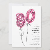 Minimaal Roze 80 Ballon 80ste Verjaardagsfeest Kaart (Voorkant)