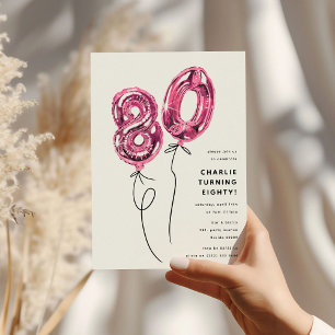 Minimaal Roze 80 Ballon 80ste Verjaardagsfeestje Kaart