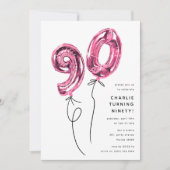 Minimaal roze 90 ballon 90ste verjaardagsfeest kaart (Voorkant)