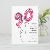 Minimaal roze 90 ballon 90ste verjaardagsfeest kaart (Staand voorkant)
