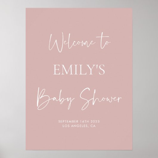 Minimaal roze Baby shower — Welkomstteken Poster (Voorkant)