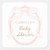 Minimaal Roze Bow Meisje Baby shower Vierkante Sticker (Voorkant)