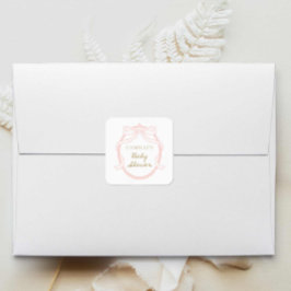 Minimaal Roze Bow Meisje Baby shower Vierkante Sticker