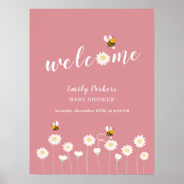 Minimaal Roze Daisy Baby Shower Welkom Bord  Poster