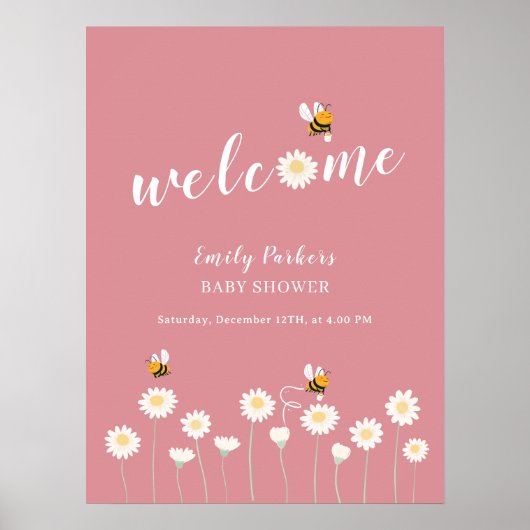 Minimaal Roze Daisy Baby Shower Welkom Bord Poster (Voorkant)