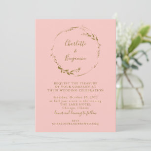 Minimaal roze en goudfloral met een breed tintje kaart