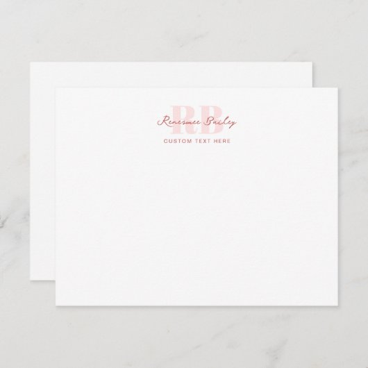 Minimaal roze en wit monogram notitiekaartje (Voorkant / Achterkant)