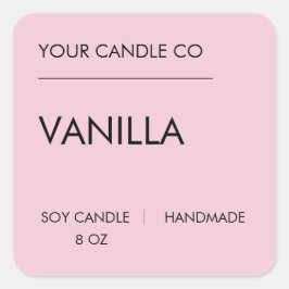 Minimaal Roze Kaarslabel – Vanille Soja Kaars Vierkante Sticker