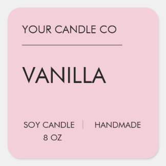 Minimaal Roze Kaarslabel – Vanille Soja Kaars Vierkante Sticker