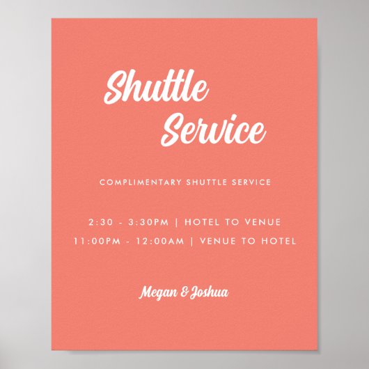 Minimaal Roze Koraal Huwelijkshuttle Service Bord Poster (Voorkant)