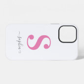 Minimaal roze monogram met grijze naam in schrift  iPhone hoesje (Achterkant horizontaal)