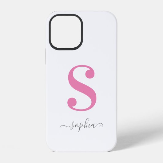 Minimaal roze monogram met grijze naam in schrift  iPhone hoesje (Achterkant)