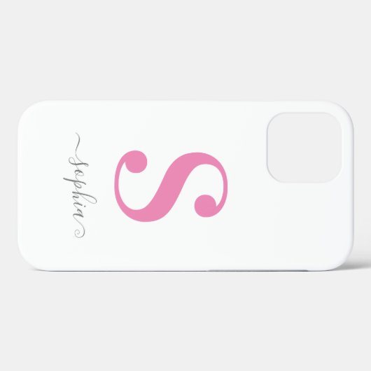 Minimaal roze monogram met grijze Script-naam wit Case-Mate iPhone Case (Achterkant (horizontaal))
