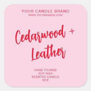 Minimaal Roze Rood Modern Kaars Productlabel Vierkante Sticker