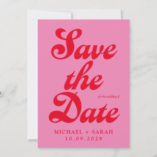Minimaal Roze Rood Retro De datum opslaan Save The Date (Voorkant)
