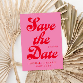 Minimaal Roze Rood Retro De datum opslaan Save The Date