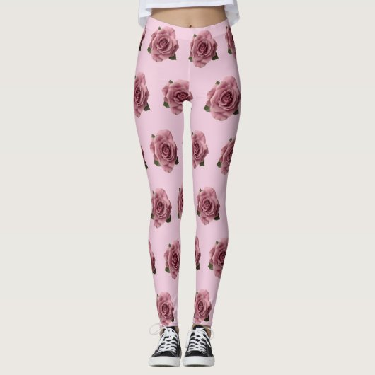 Minimaal Roze Roos Ontwerp Patroon Leggings (Voorkant)