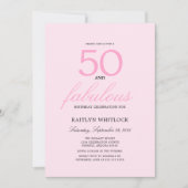 Minimaal Roze Schrift 50 en Fabulous 50e Verjaarda Kaart (Voorkant)