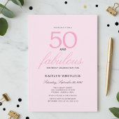 Minimaal Roze Schrift 50 en Fabulous 50e Verjaarda Kaart