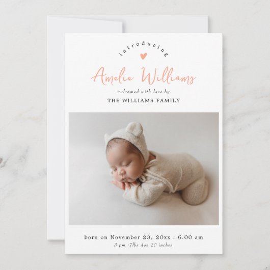 Minimaal roze script Elegant 2 foto Baby shower Bedankkaart (Voorkant)