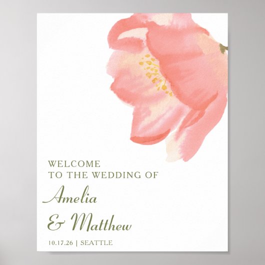 Minimaal roze Waterverf Floral Wedding Welkom Poster (Voorkant)