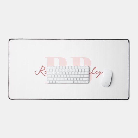 Minimaal roze-wit monogram bureaumat (Keyboard & Muis)
