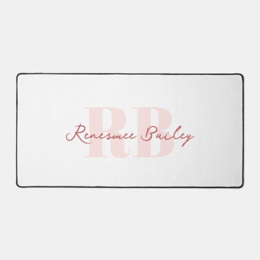 Minimaal roze-wit monogram bureaumat (Voorkant)