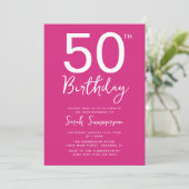 Minimaal Roze Wit Script 50e Verjaardagsfeestje Kaart (Staand voorkant)