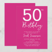 Minimaal Roze Wit Script 50e Verjaardagsfeestje Kaart (Voorkant / Achterkant)