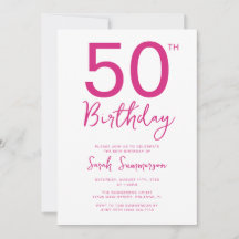 Minimaal Roze Wit Script 50e Verjaardagsfeestje