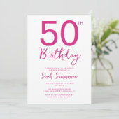 Minimaal Roze Wit Script 50e Verjaardagsfeestje Kaart (Staand voorkant)