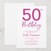 Minimaal Roze Wit Script 50e Verjaardagsfeestje Kaart (Voorkant / Achterkant)