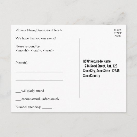 Minimaal "rsvp"-Briefkaart Briefkaart (Achterkant)