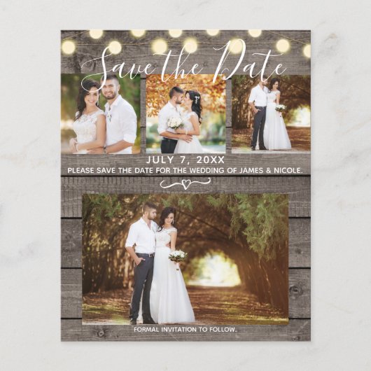 Minimaal Rustic Wood & Licht 4 Foto bespaart datum (Voorkant)