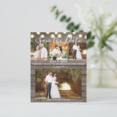 Minimaal Rustiek Hout & Licht 4 Foto Save the Date (Staand voorkant)