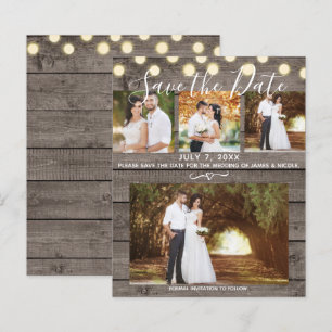 Minimaal Rustiek Hout & Licht 4 Foto Save the Date