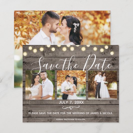 Minimaal Rustiek Hout & Licht Foto Save the Date (Voorkant / Achterkant)