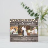 Minimaal Rustiek Hout & Lichten Foto Save the Date (Staand voorkant)