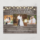 Minimaal Rustiek Hout & Lichten Foto Save the Date (Voorkant)