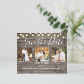 Minimaal Rustiek Hout & Lichten Foto Save the Date (Staand voorkant)