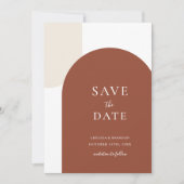 Minimaal Rustieke Terracotta Boho Boog Script Trou Save The Date (Voorkant)