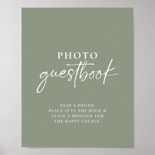 Minimaal Sage Green Modern Photo Guestbook-teken Poster (Voorkant)